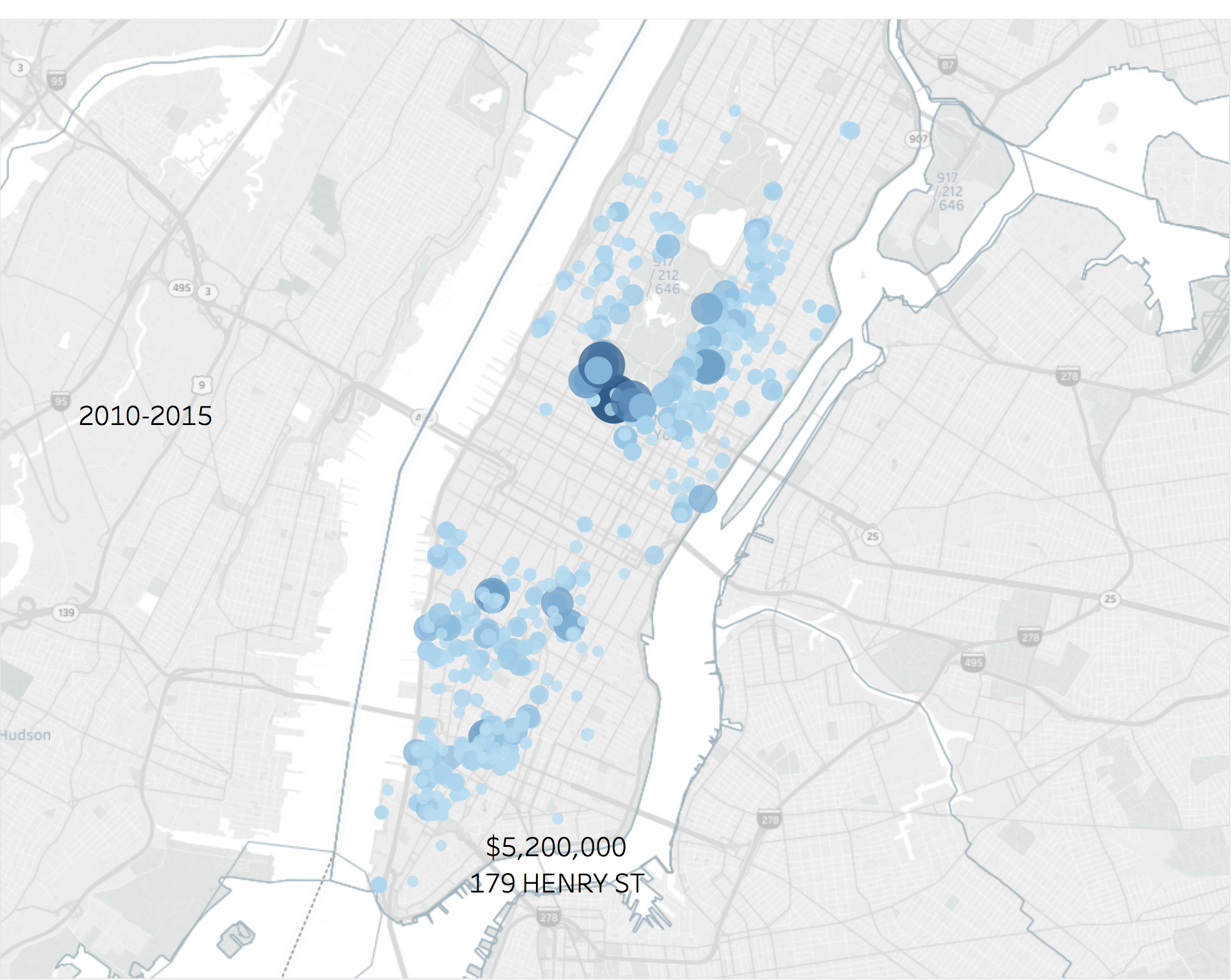 曼哈顿地区超过500万美元的豪宅分布