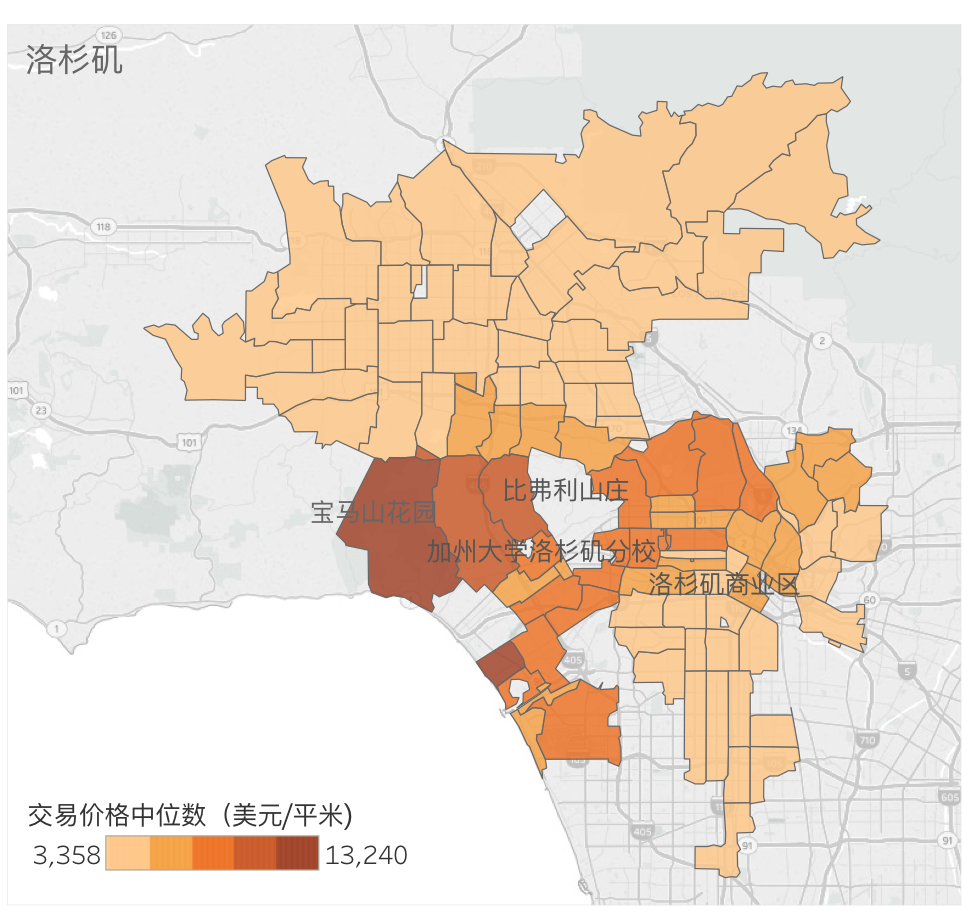 洛杉矶各地区2017年10月房产交易中位数价格