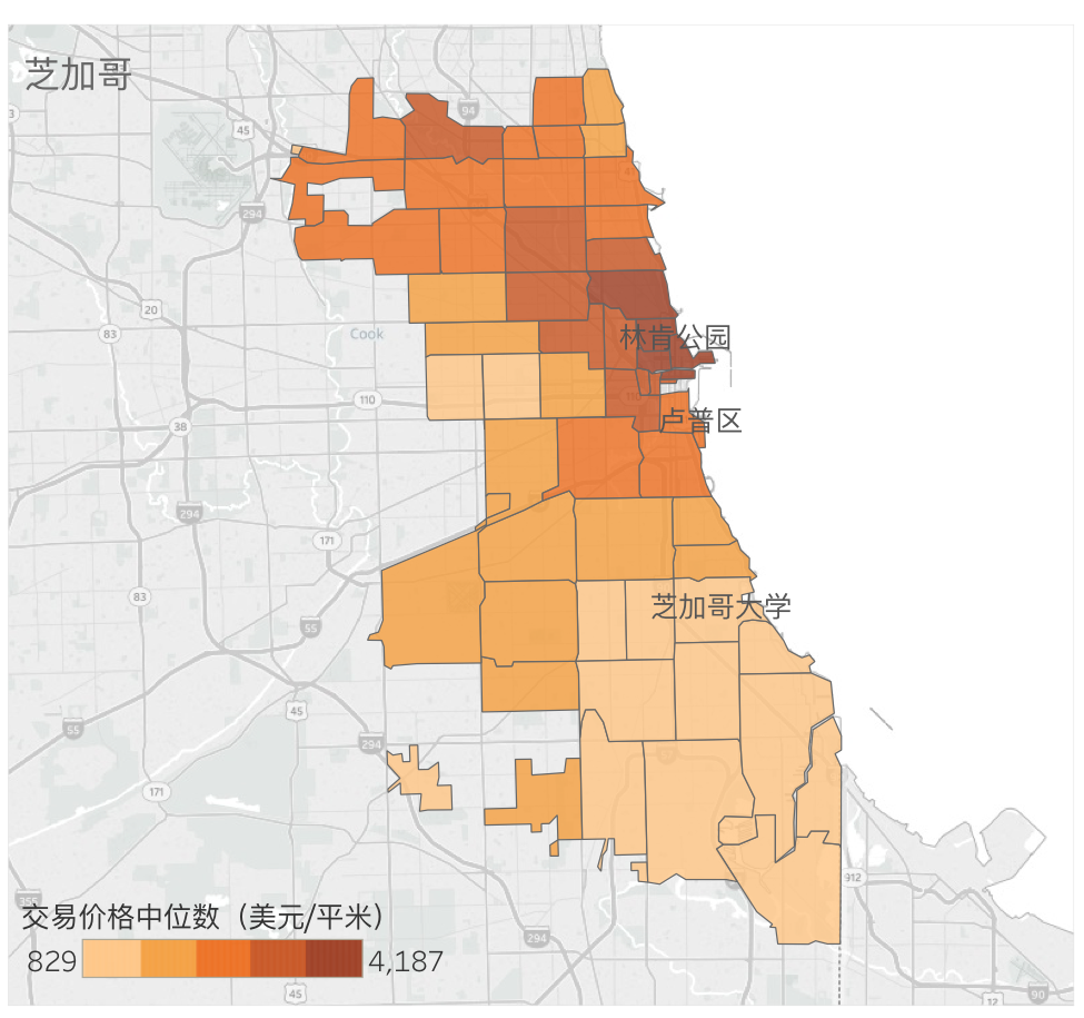 芝加哥各地区2017年10月房产交易中位数价格
