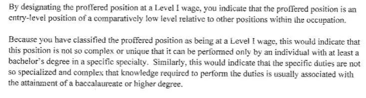 Level 1 Wage RFE 原文再现 （第一类）