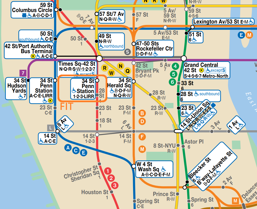 纽约时装学院（FIT大学）交通地图