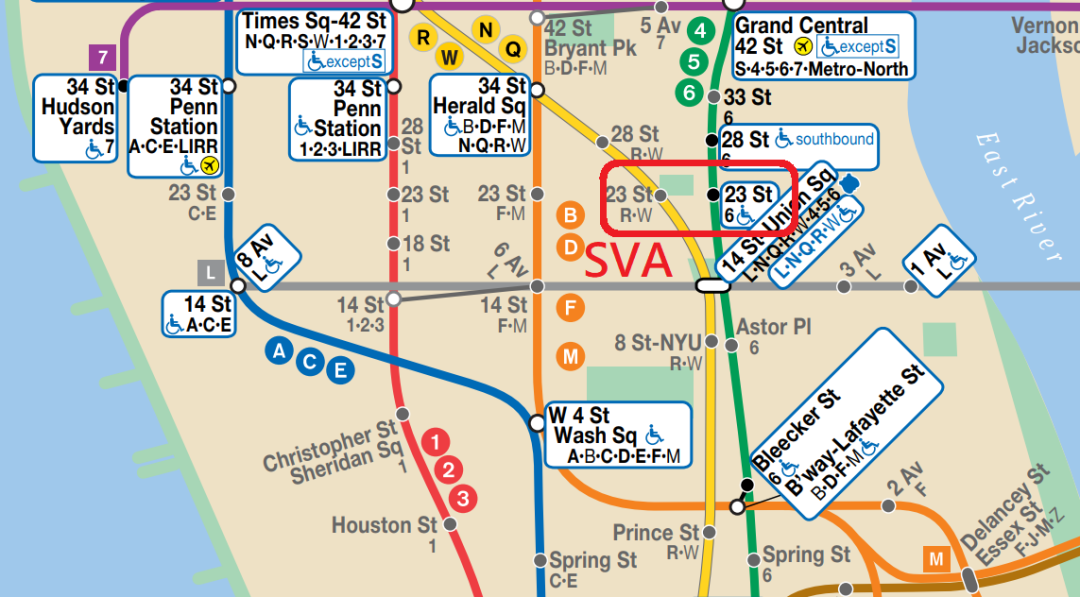 纽约视觉艺术学院SVA大学城周边交通图